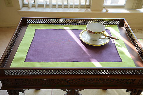 Multicolor Hemstitch Placemats 14"x20". Purple & Macaw Green - Click Image to Close